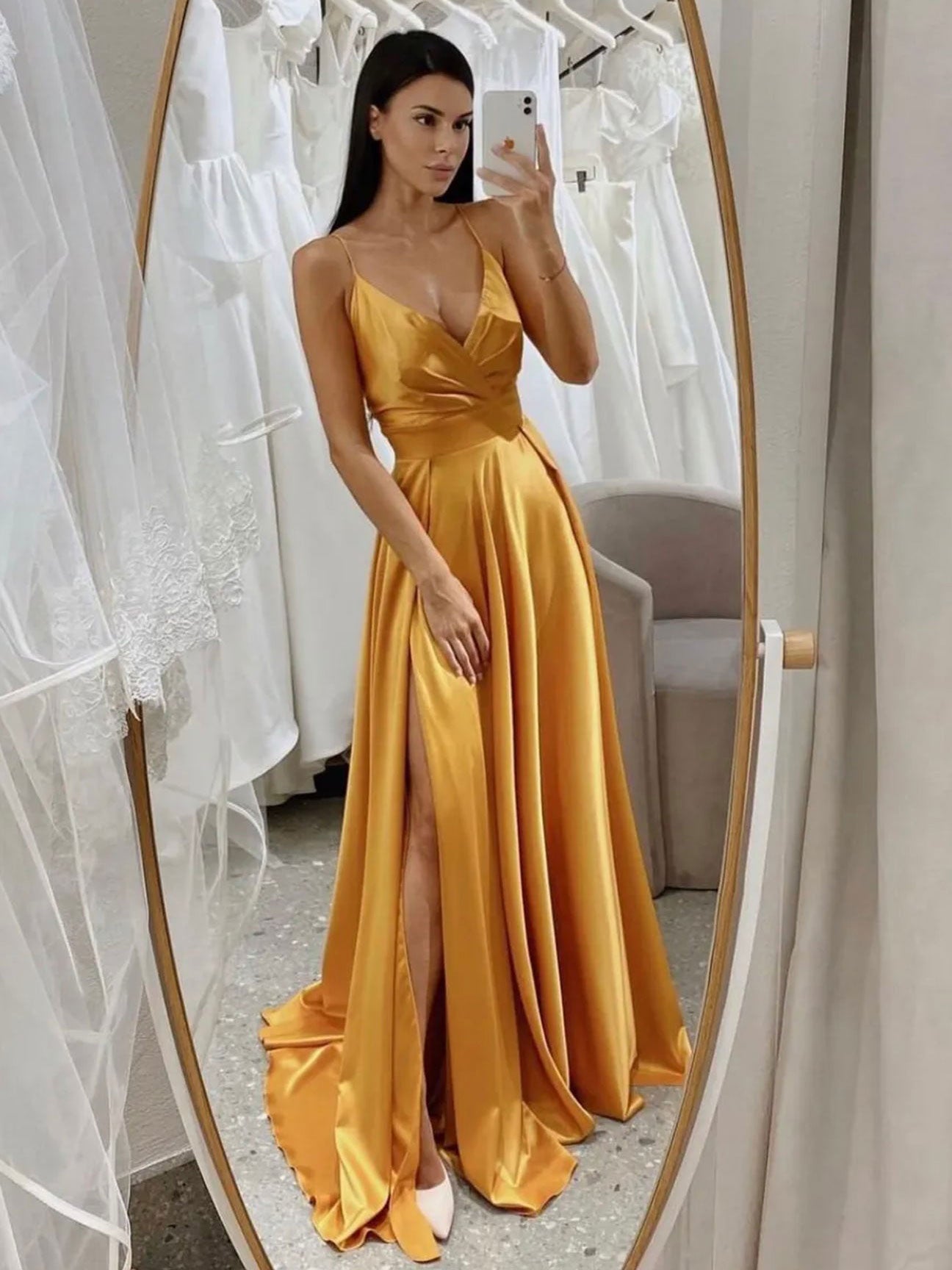 Satin Mustard Homecoming Dress Satin Golden Yellow Cocktail Dress