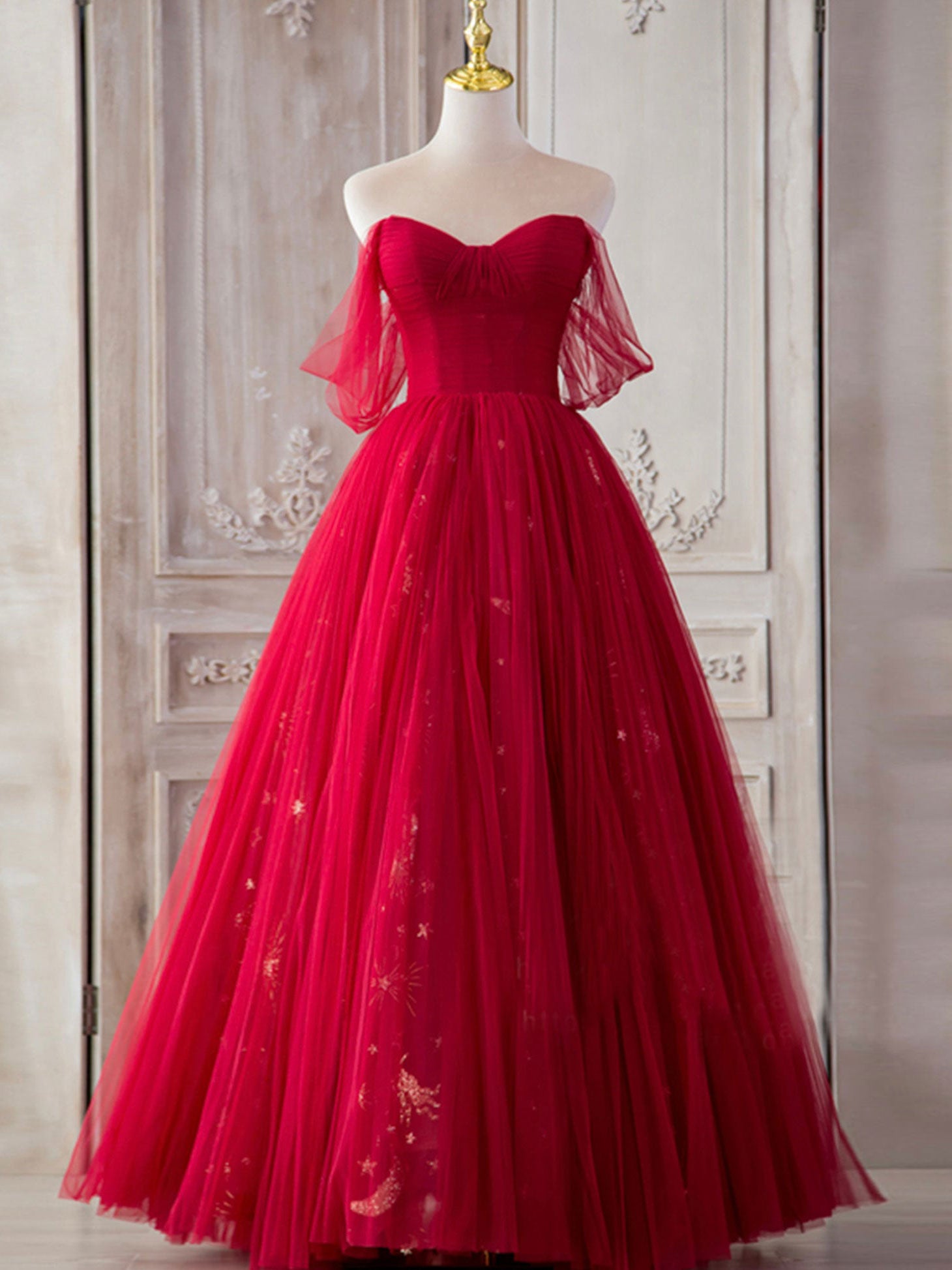 Simple burgundy tulle long prom dress, burgundy tulle formal dress dresstby Simple burgundy tulle long prom dress, burgundy tulle formal dress dresstby