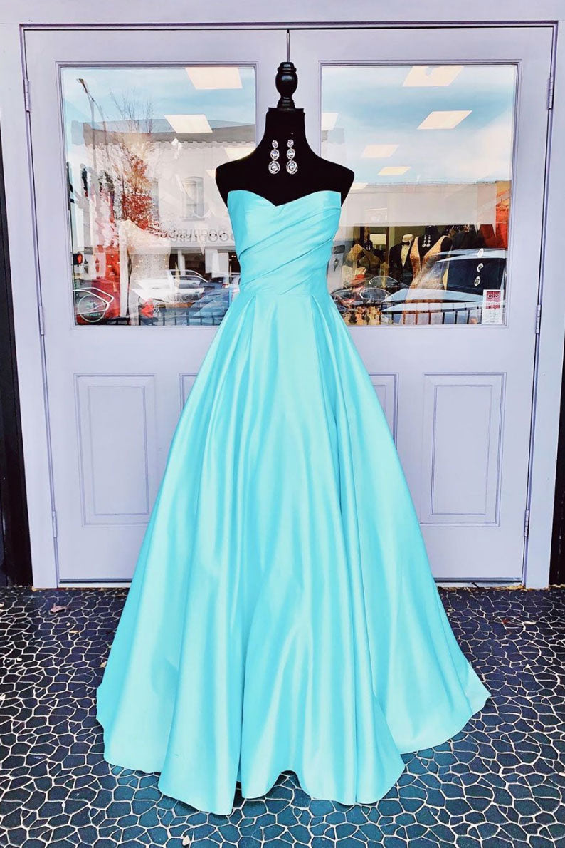 Simple blue satin long prom dress blue evening dress Simple blue satin long prom dress blue evening dress