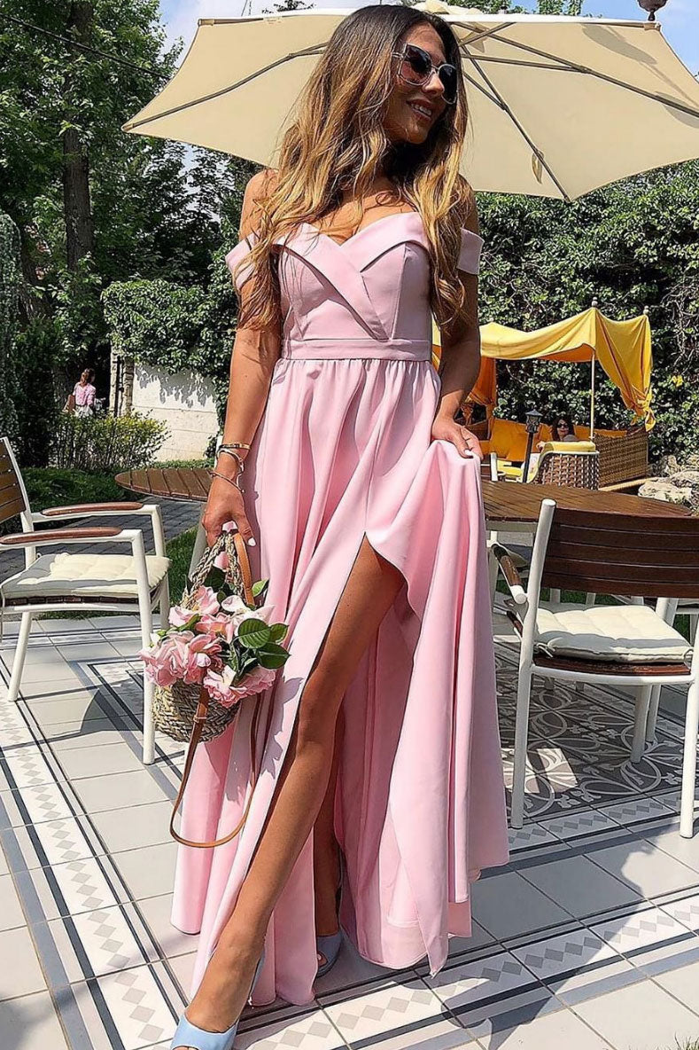 Simple pink satin long prom dress pink bridesmaid dress dresstby Simple pink satin long prom dress pink bridesmaid dress dresstby