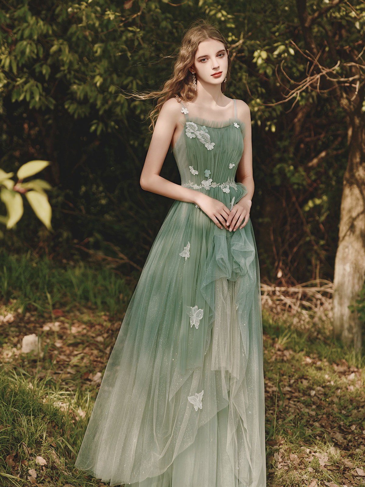Green tulle lace long prom dress, green tulle formal dress dresstby Green tulle lace long prom dress, green tulle formal dress dresstby
