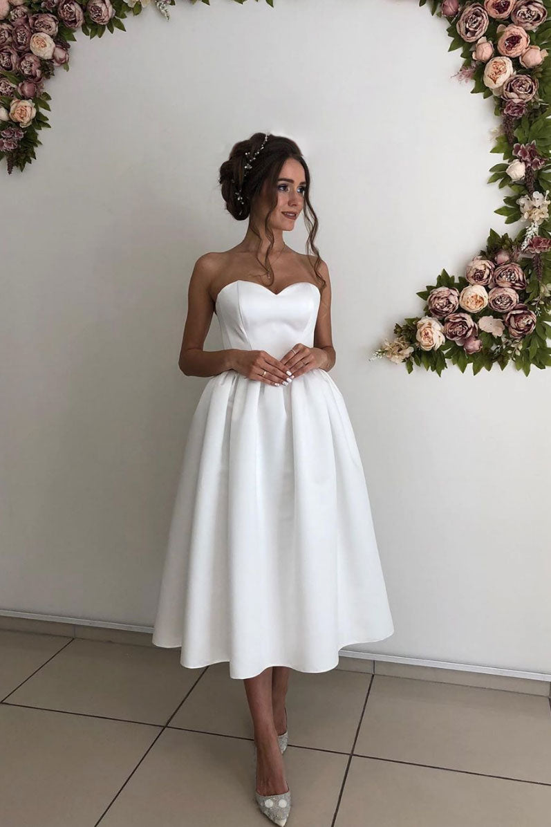 Simple white sweetheart satin short bridesmaid dress white prom dress Simple white sweetheart satin short bridesmaid dress white prom dress
