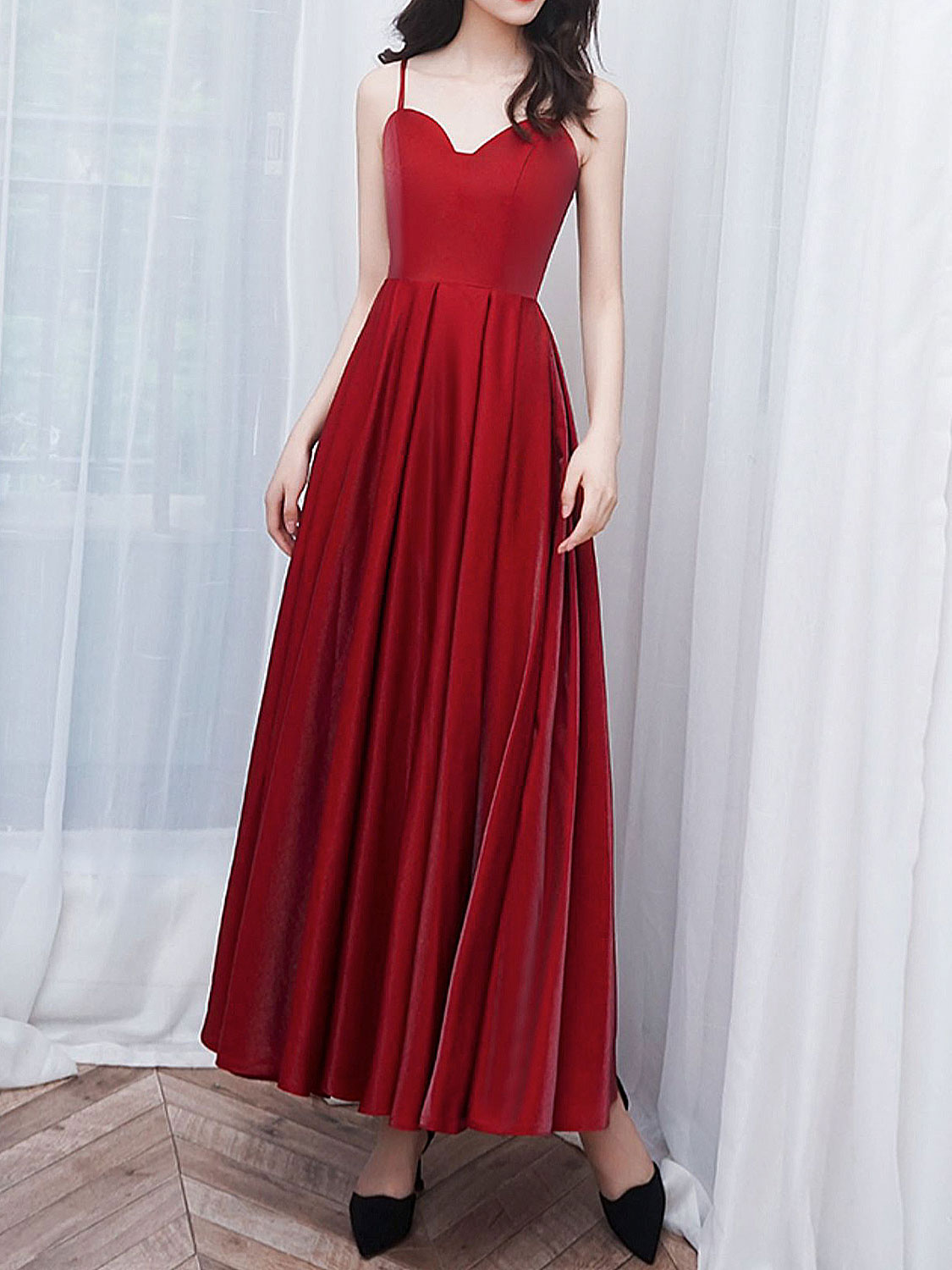 A-Line Satin Burgundy Prom Dress, Burgundy Tea Length Bridesmaid Dress dresstby A-Line Satin Burgundy Prom Dress, Burgundy Tea Length Bridesmaid Dress dresstby