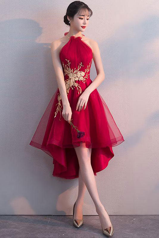 Cute tulle lace applique short burgundy prom dress, homecoming dress dresstby Cute tulle lace applique short burgundy prom dress, homecoming dress dresstby