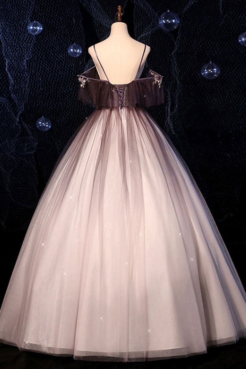 Coffee one shoulder tulle long prom gown, coffee tulle formal dress