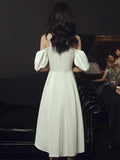 Simple white sweetheart neck short prom dress, white bridesmaid dress