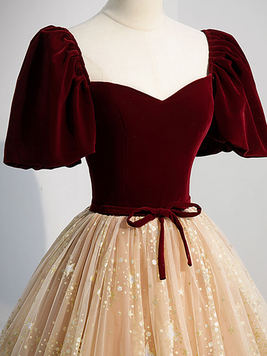 Champagne tulle long prom dress, A line tulle evening dress