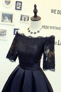 Black lace short prom dress, black homecoming dress, bridesmaid dress