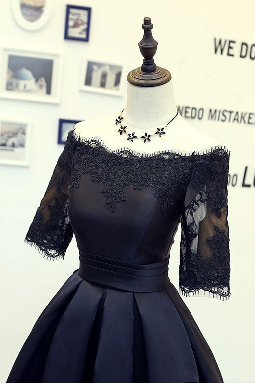 Black lace short prom dress, black homecoming dress, bridesmaid dress