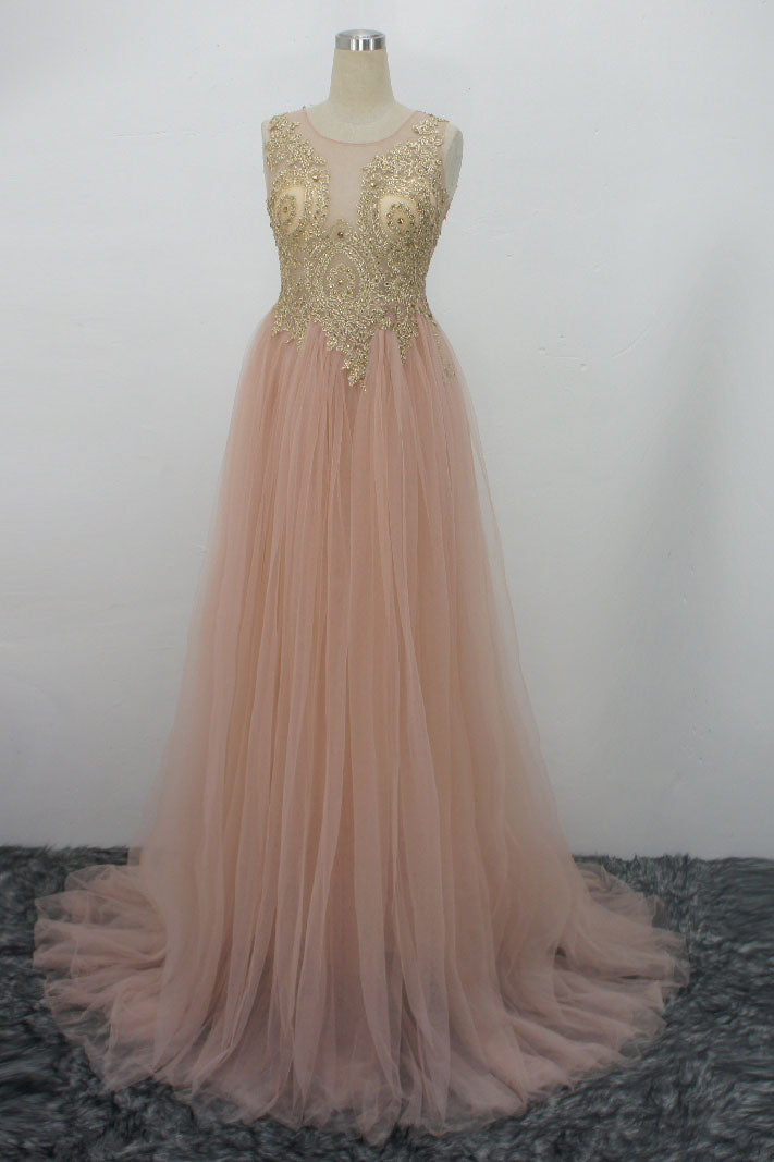 Flowy Champagne Prom Dresses