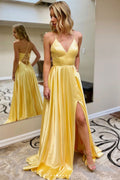 Simple pink satin long prom dress long evening dress