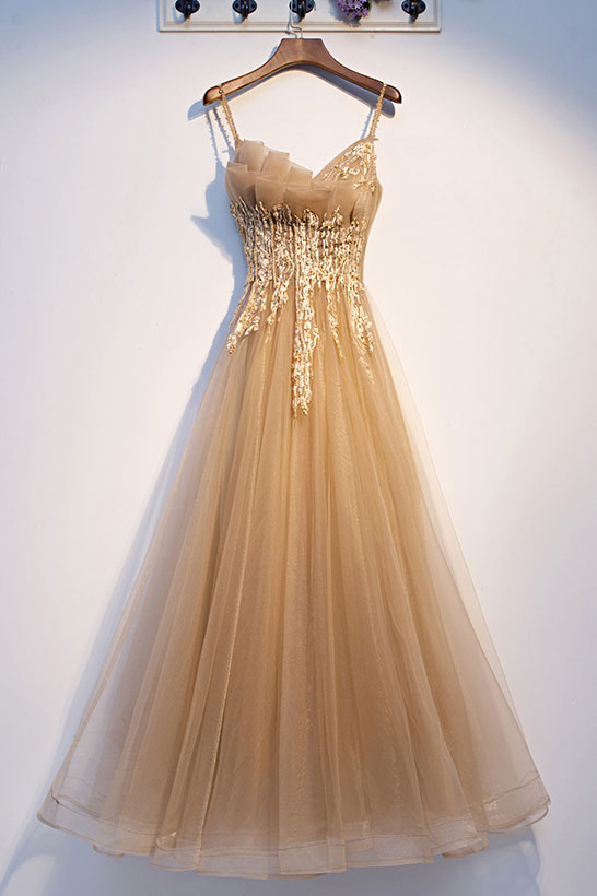 Champagne tulle lace long prom dress tulle lace formal dress dresstby Champagne tulle lace long prom dress tulle lace formal dress dresstby