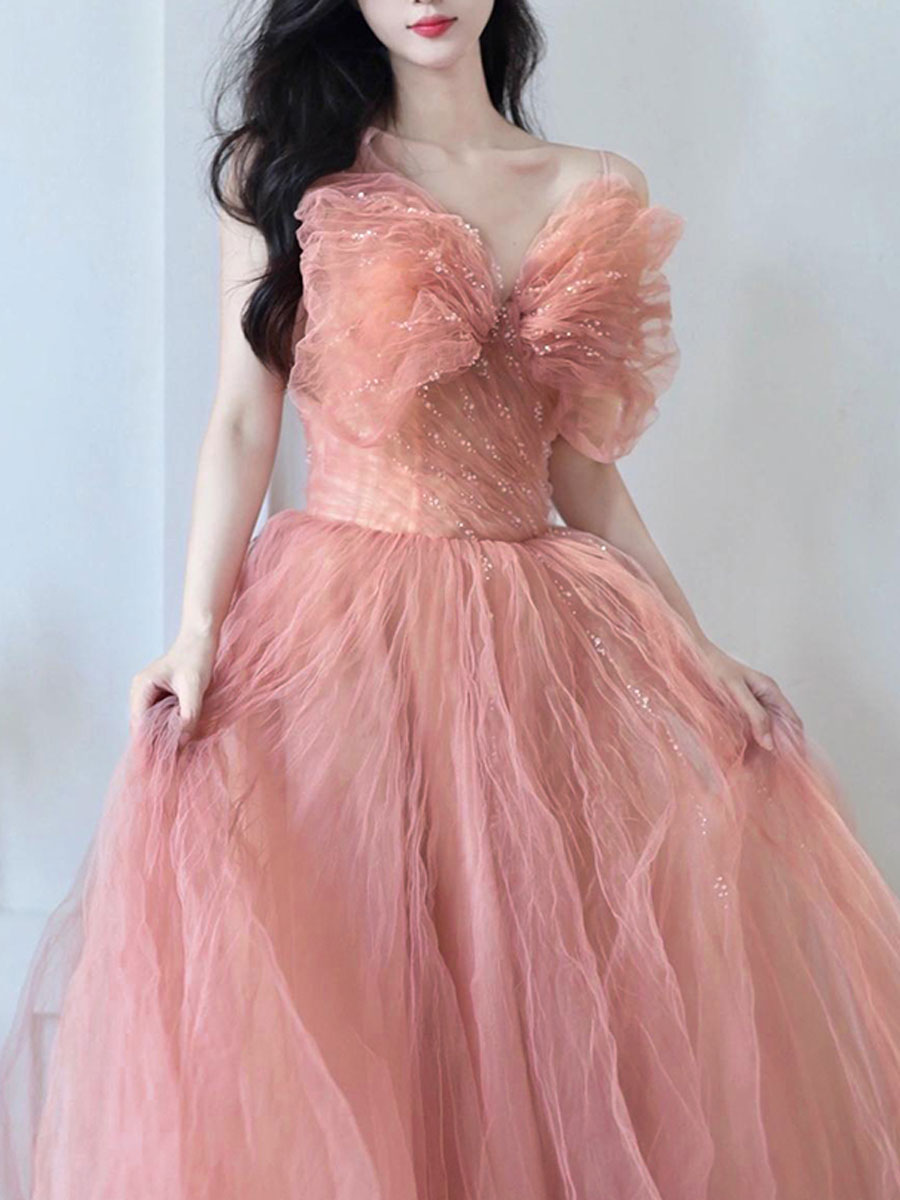 Corset Prom Pink Dress, Fairy Prom Dress, Fantasy Dress, Ball Gown, Tulle  Wedding Dress With Ruffles -  Canada