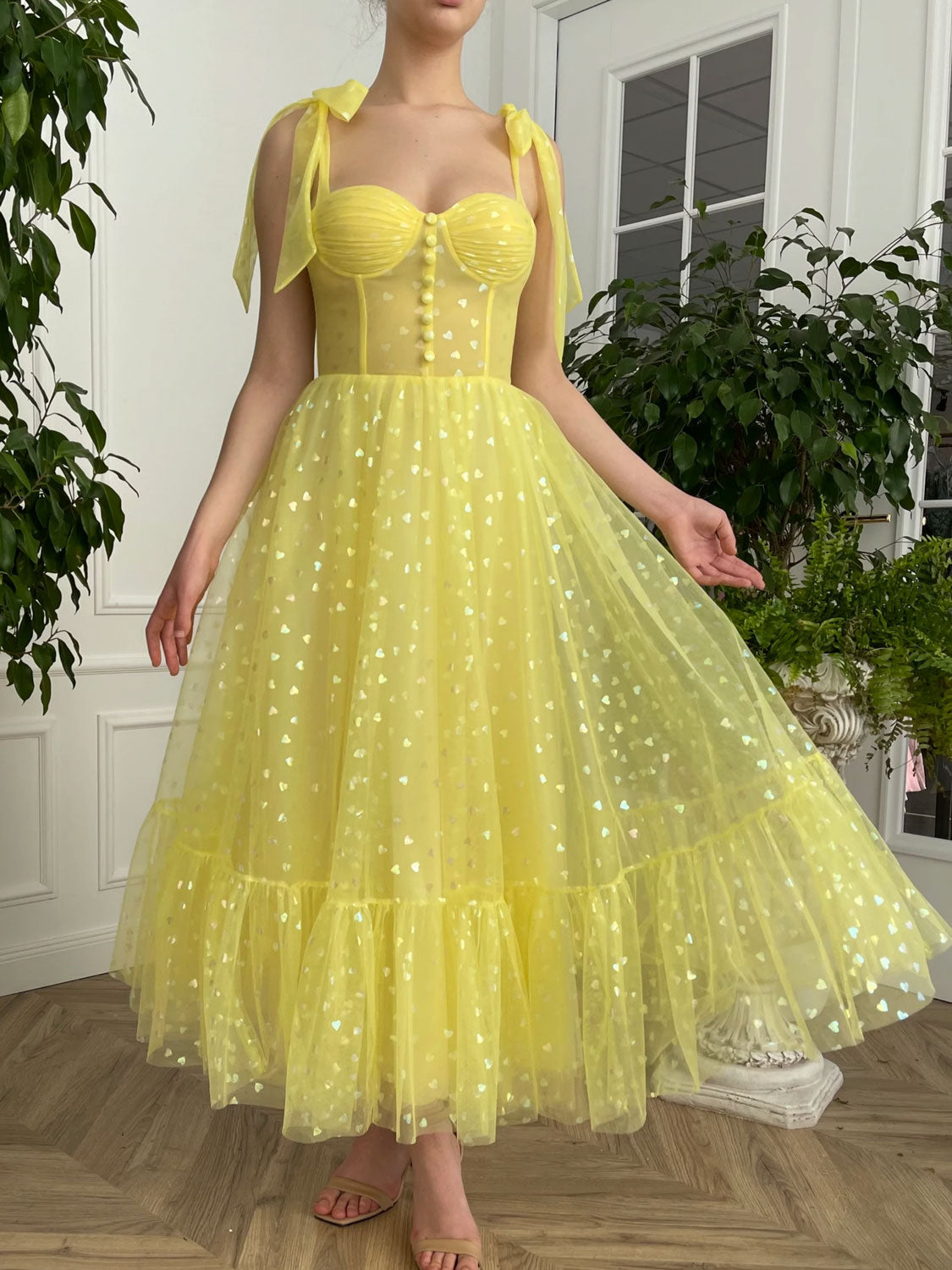Yellow sweetheart neck tulle short prom dress, yellow homecoming dress dresstby Yellow sweetheart neck tulle short prom dress, yellow homecoming dress dresstby