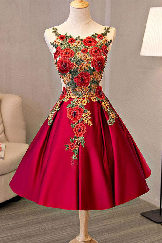 Burgundy lace applique short prom dress lace homecoming dress dresstby Burgundy lace applique short prom dress lace homecoming dress dresstby