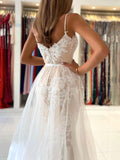 Champagne tulle lace mermaid long prom dress, tulle lace evening dress