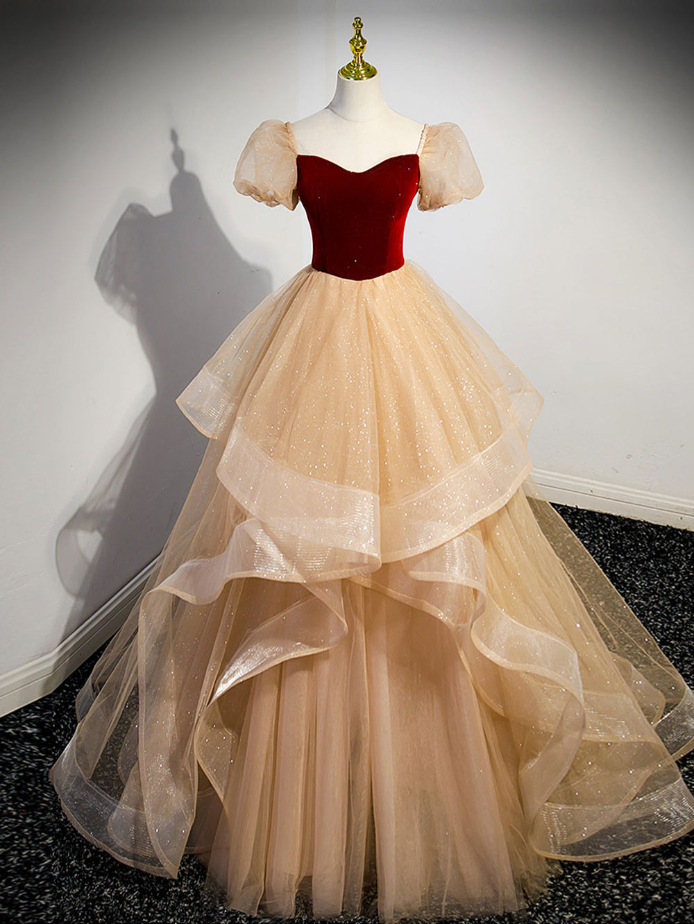 A-Line Champagne Long Prom Dresses, Champagne Tulle Formal Dresses