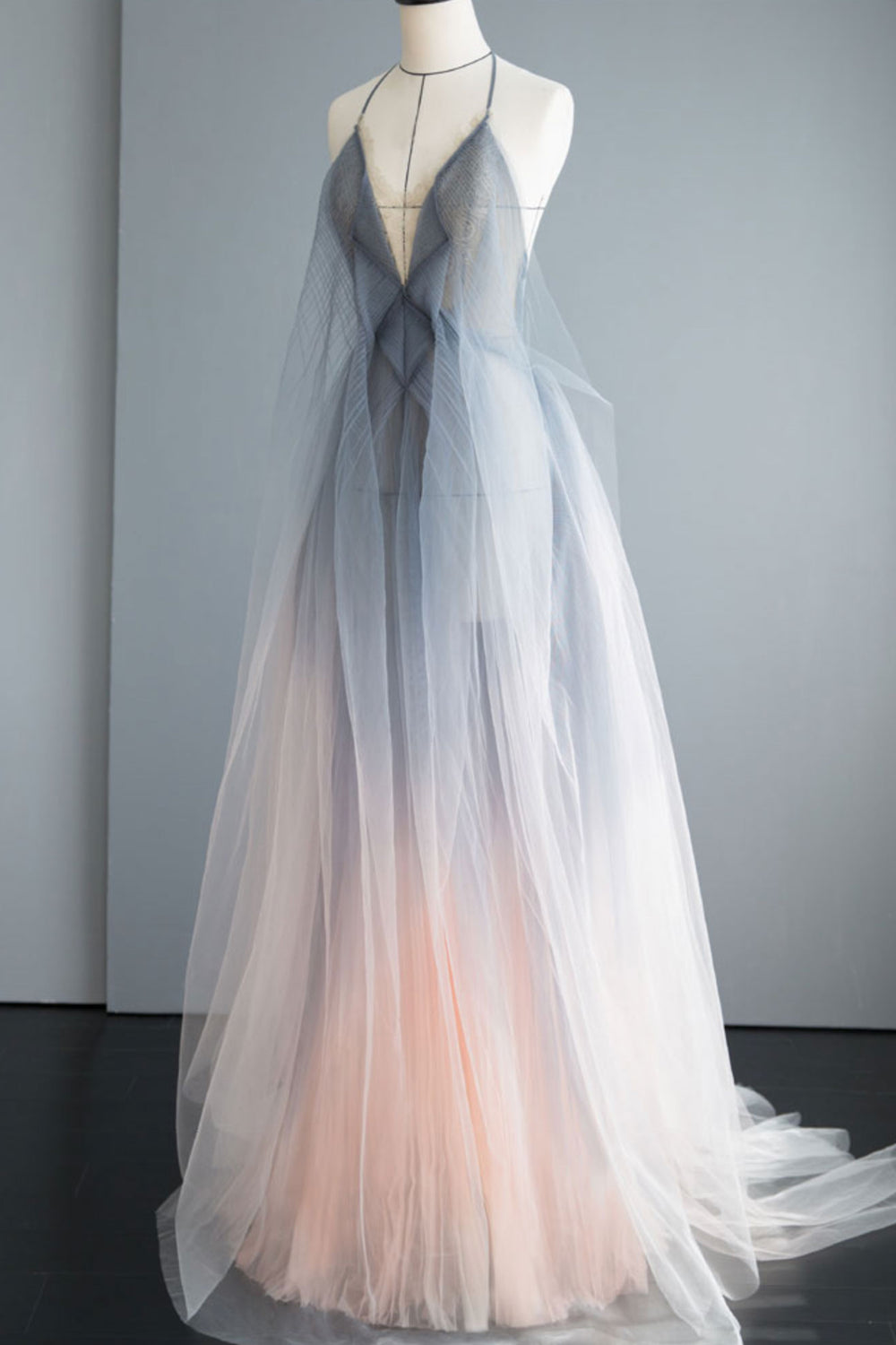 Gray tulle long prom dress gray tulle formal dress