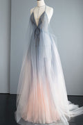 Gray tulle long prom dress gray tulle formal dress
