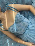 Blue sweetheart neck tulle prom dress, blue tulle formal dress
