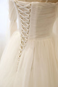 Elegant white tulle long prom dress, white tulle evening dresses