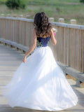 White sweetheart tulle lace long prom dress, white lace evening dress
