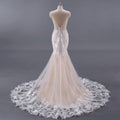 Unique champagne tulle lace long prom dress, unique evening dress