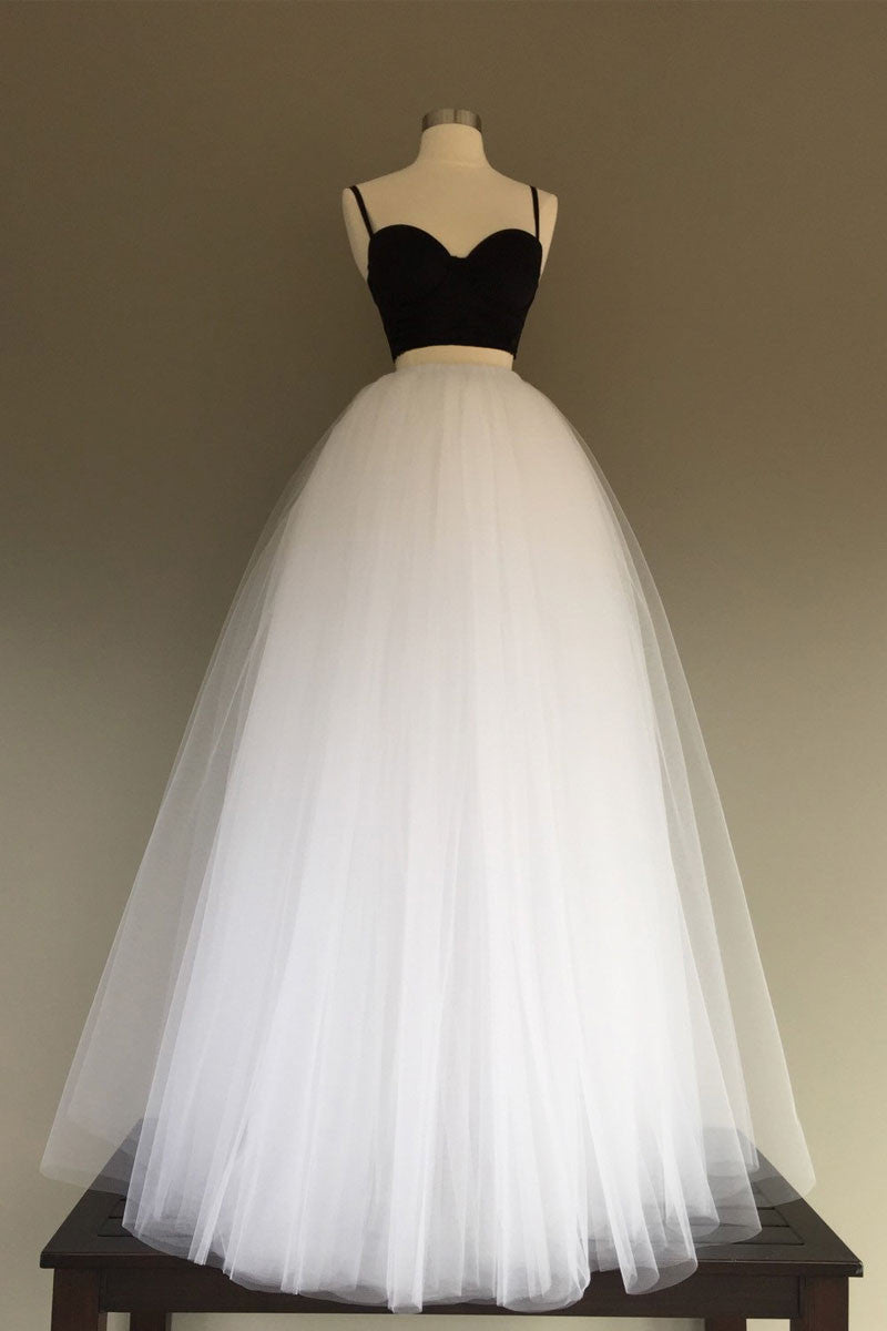 Simple white/black tulle two pieces long prom dress, evening dress – dresstby Simple white/black tulle two pieces long prom dress, evening dress – dresstby