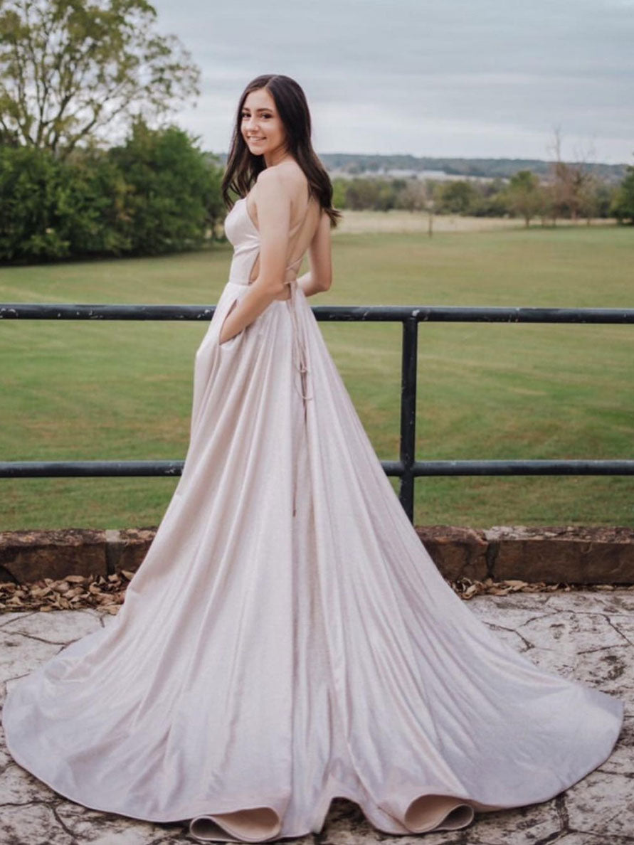 Light pink A-line satin long prom dress pink evening dress dresstby Light pink A-line satin long prom dress pink evening dress dresstby