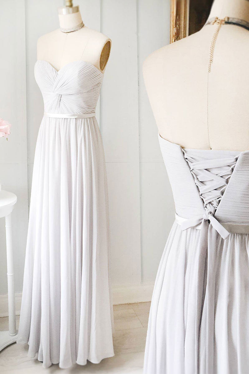 Gray sweetheart chiffon long prom dress, gray evening dress