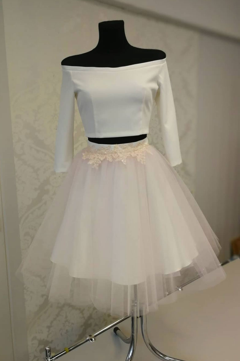 White two pieces short prom dress, tulle homecoming dress dresstby White two pieces short prom dress, tulle homecoming dress dresstby