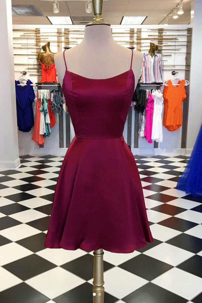 Burgundy satin short prom dress, burgundy short homecoming dress dresstby Burgundy satin short prom dress, burgundy short homecoming dress dresstby