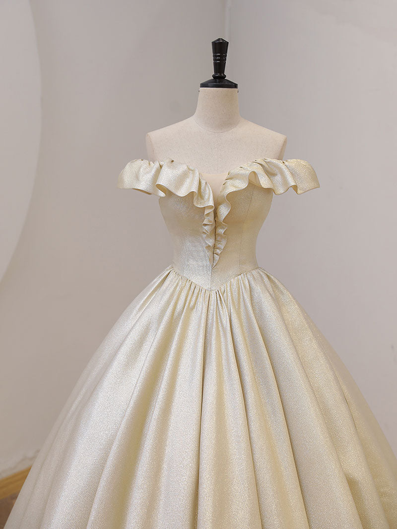 Champagne Satin Long Prom Dress, Champagne Formal Evening Dress