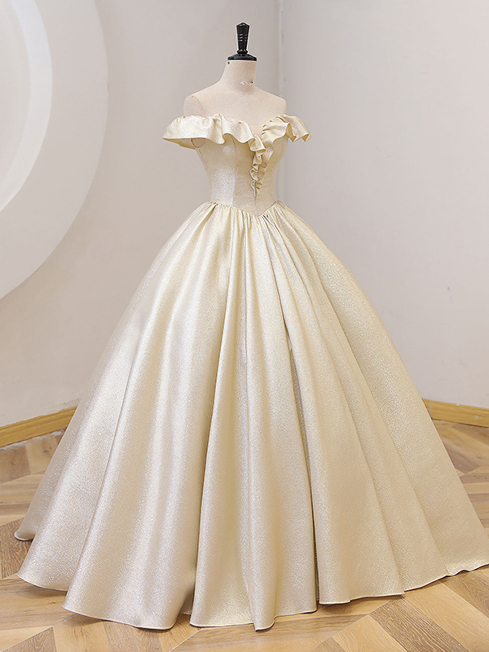 Champagne Satin Long Prom Dress, Champagne Formal Evening Dress