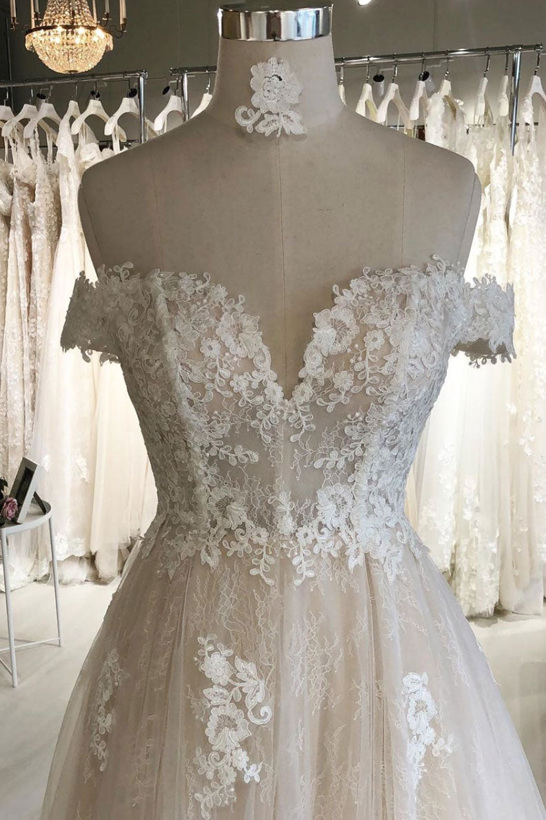 Light champagne tulle lace long prom dress champagne evening dress