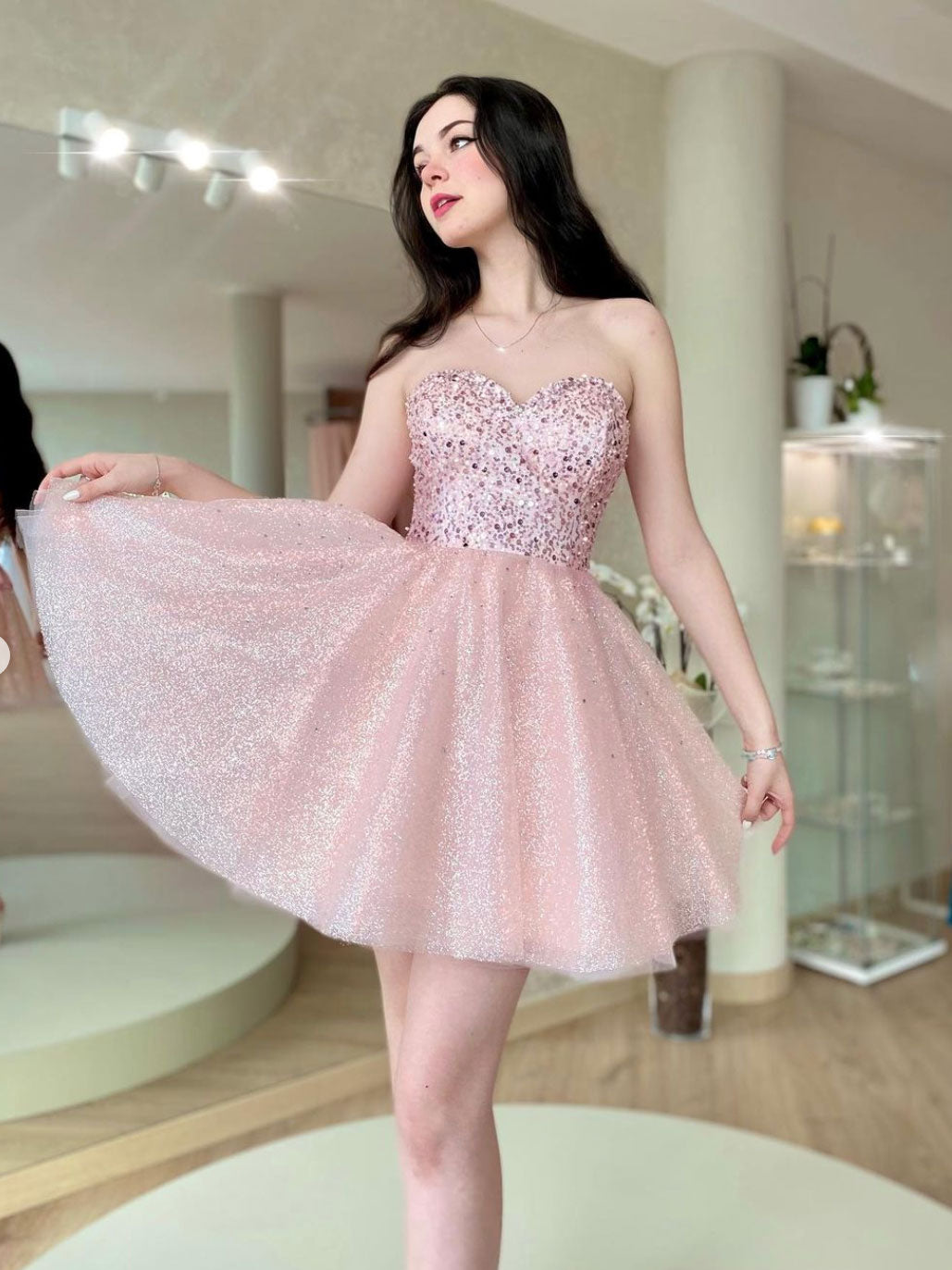 Pink Sweetheart Neckline Homecoming Dress Pink Sweetheart