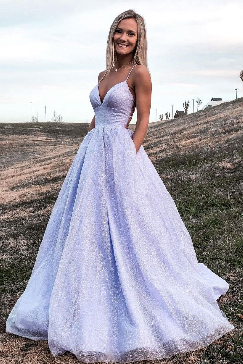 Purple v neck tulle sequin long prom dress purple tulle formal dress