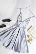 Light blue v neck short prom dress, blue homecoming dress