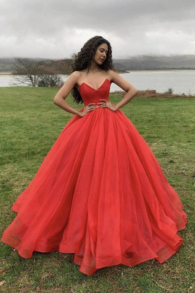 Red sweetheart tulle long prom dress red formal dress dresstby Red sweetheart tulle long prom dress red formal dress dresstby