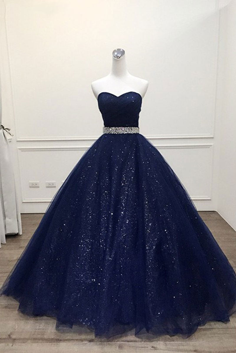 Dark blue tulle long prom dress, blue evening dress dresstby Dark blue tulle long prom dress, blue evening dress dresstby