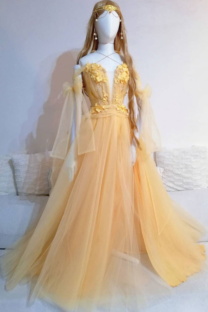 Yellow sweetheart lace tulle long prom dress yellow formal dress Yellow sweetheart lace tulle long prom dress yellow formal dress