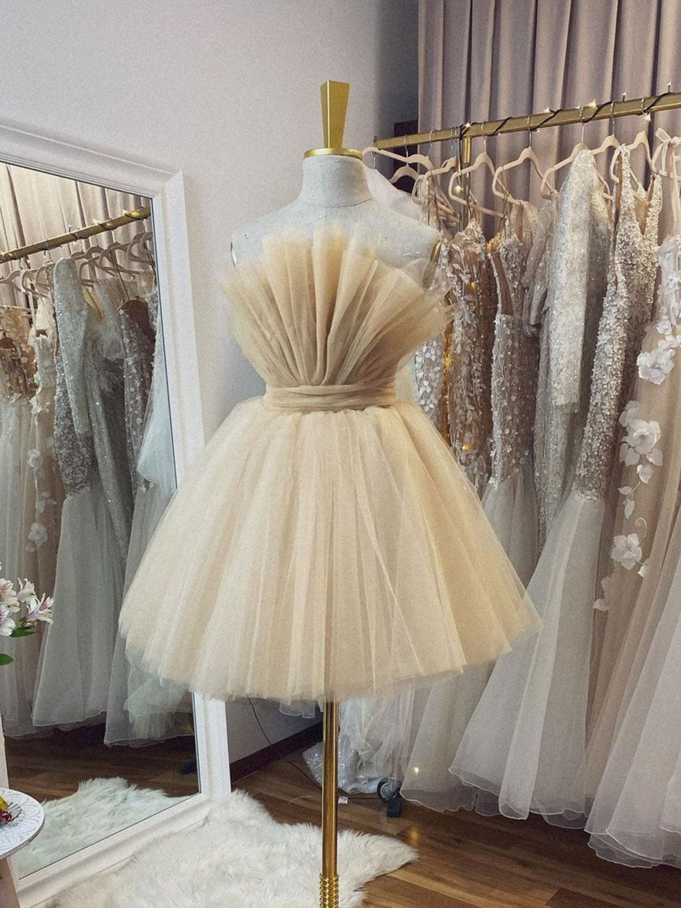 Champagne tulle short prom dress, champagne tulle homecoming dress dresstby Champagne tulle short prom dress, champagne tulle homecoming dress dresstby