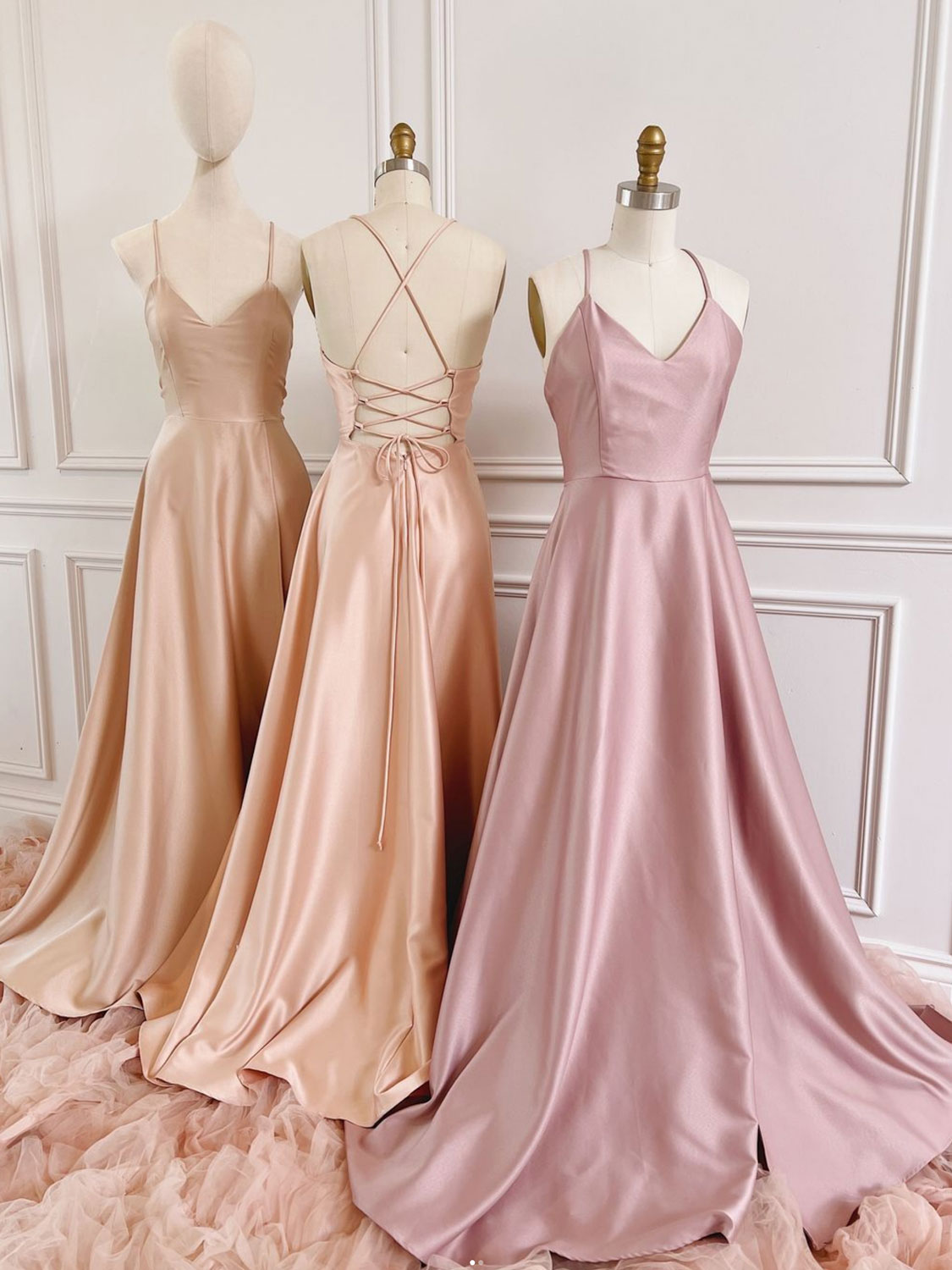 Simple A line satin long prom dress, pink bridesmaid dress Simple A line satin long prom dress, pink bridesmaid dress