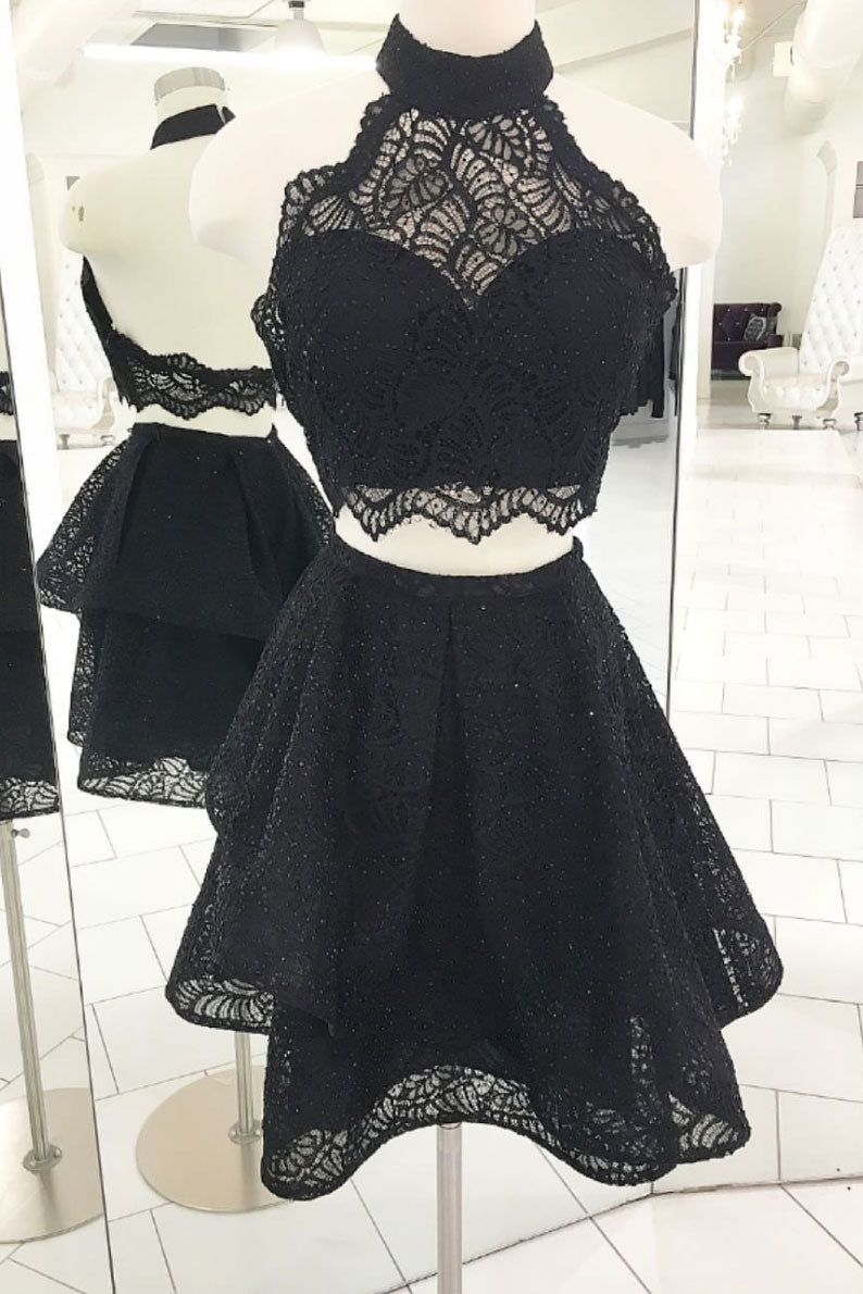 Cute black lace short prom dress, black homecoming dress dresstby Cute black lace short prom dress, black homecoming dress dresstby