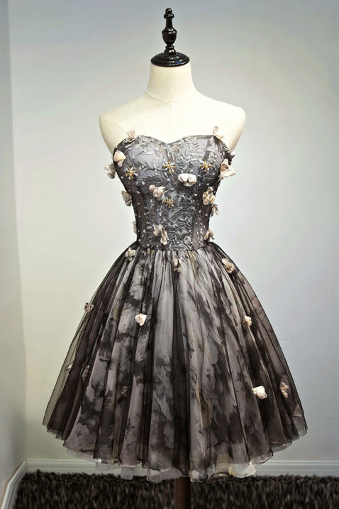 Black tulle lace short prom dress, black homecoming dress dresstby Black tulle lace short prom dress, black homecoming dress dresstby