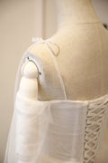Elegant white tulle long prom dress, white tulle evening dresses