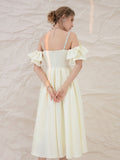 Light yellow satin short prom dress, yellow bridesmaid dress