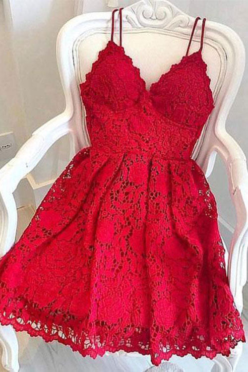 Red lace short prom dress cute lace cocktail dress dresstby Red lace short prom dress cute lace cocktail dress dresstby