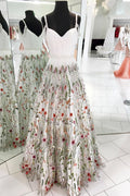 White off shoulder tulle long prom dress, white evening dress
