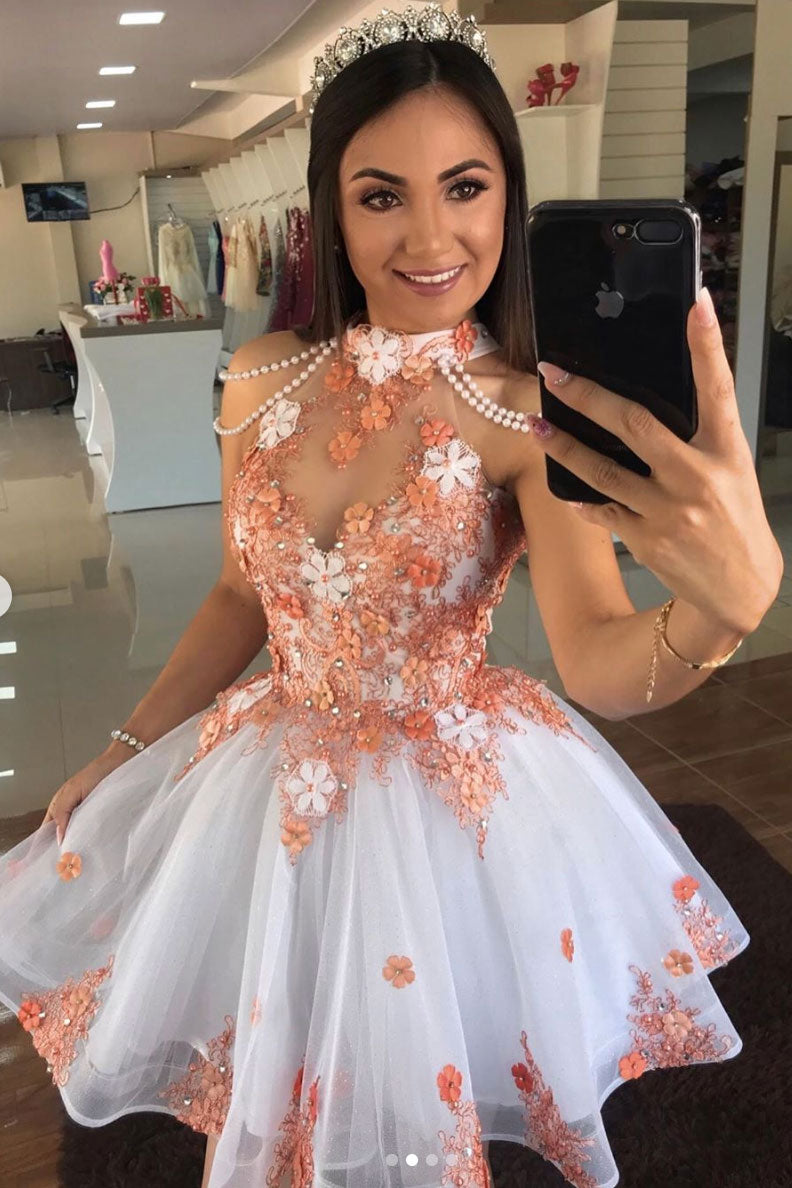 Cute tulle lace short prom dress lace cocktail dress